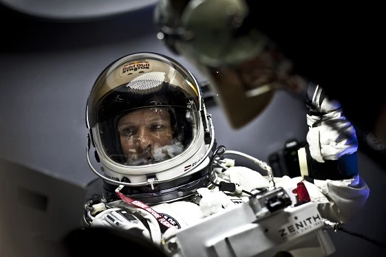 Felix Baumgartner contemplates breaking the sound barrier, free-falling from the edge of space (Photo: Red Bull)
