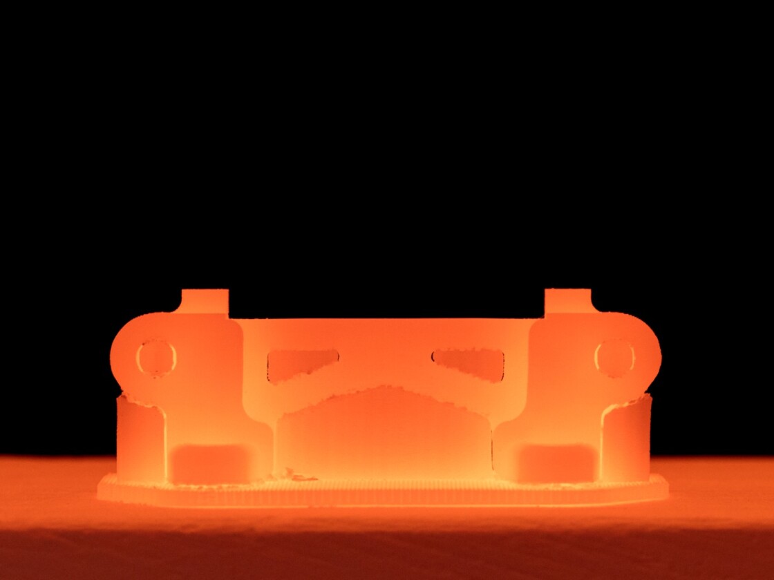 Sintering Pump Housing - This metal 3D printed pump housing part is sintered in the Desktop Metal furnace that can reach temperatures as high as 1400°C.