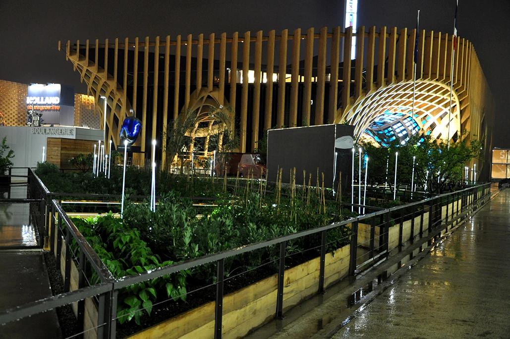 The French Pavilion is designed to be like an inverted farmer's market