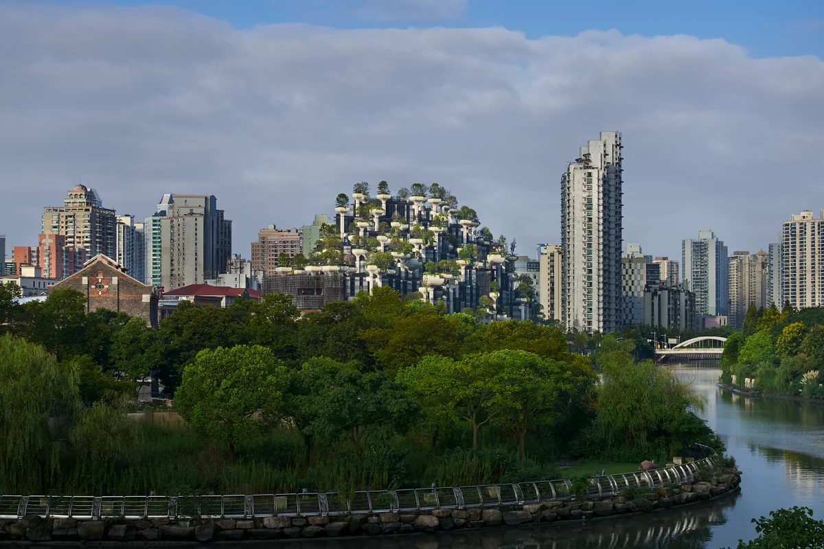 The first phase of 1000 Trees is now complete, while a second tree-covered building nearby is currently under construction