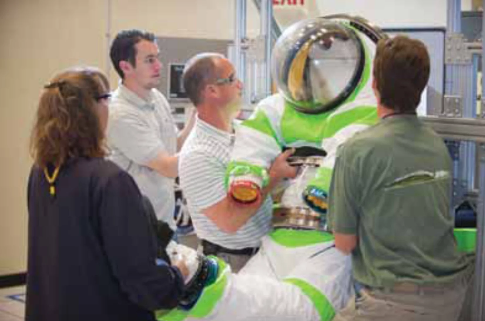 The Z-1 space suit has a rear entry hatch that can latch to a spaceship or rover, eliminating the need for an airlock