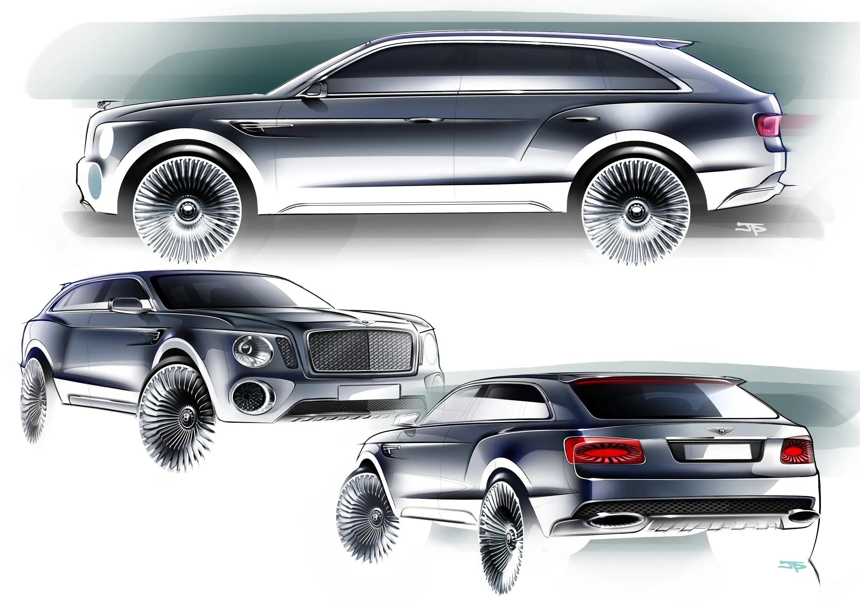 Bentley gives the EXP 9 F strong, muscular lines with signature styling cues