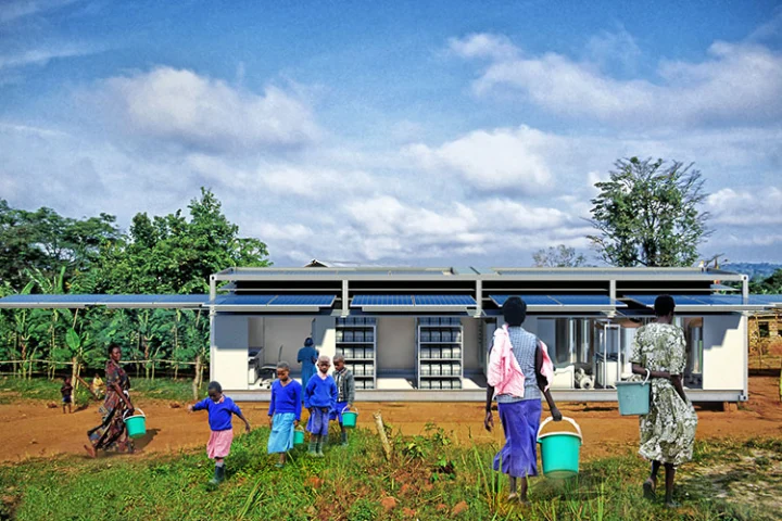 PowerCube is deployed as a shipping container and morphs into a power stations, communications base and water treatment plant with the push of a button