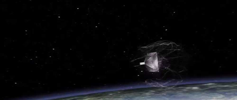 Artist's concept of the RemoveDEBRIS net in action