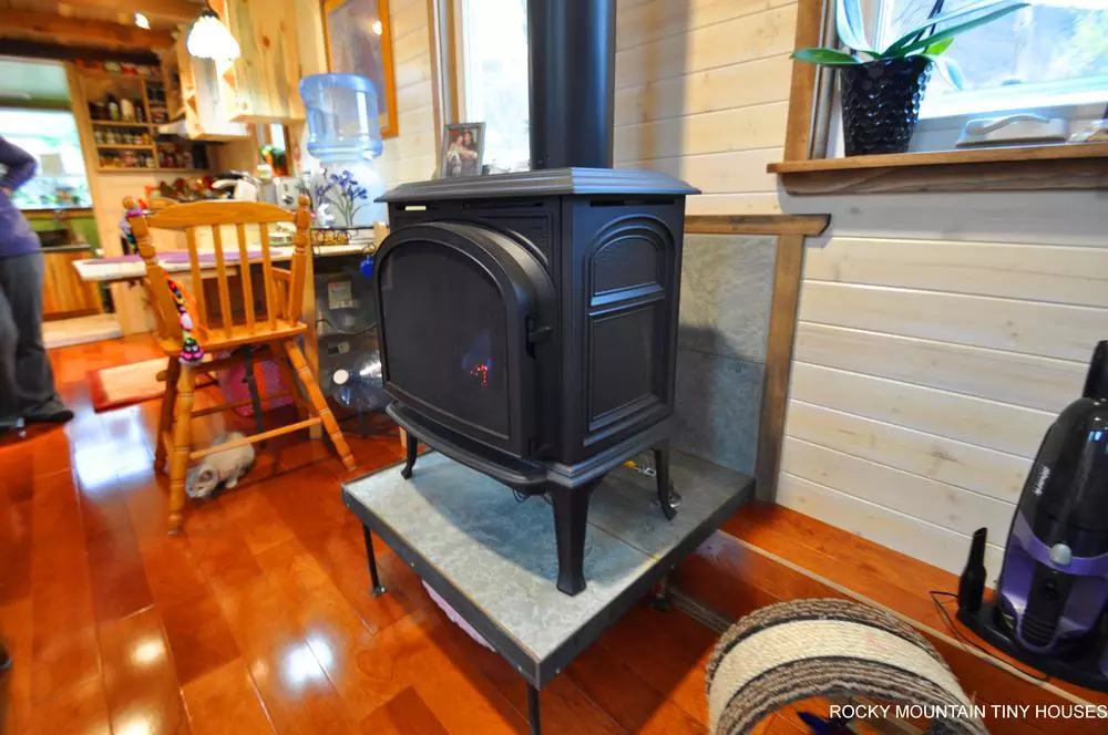 The Red Mountain 34' Tiny House will be hooked up to a standard RV-style hookup and heated by a gas stove