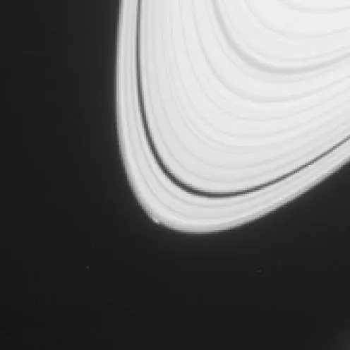 Cassini image of the disruption created in Saturn's B ring by the newly created moon known as Peggy