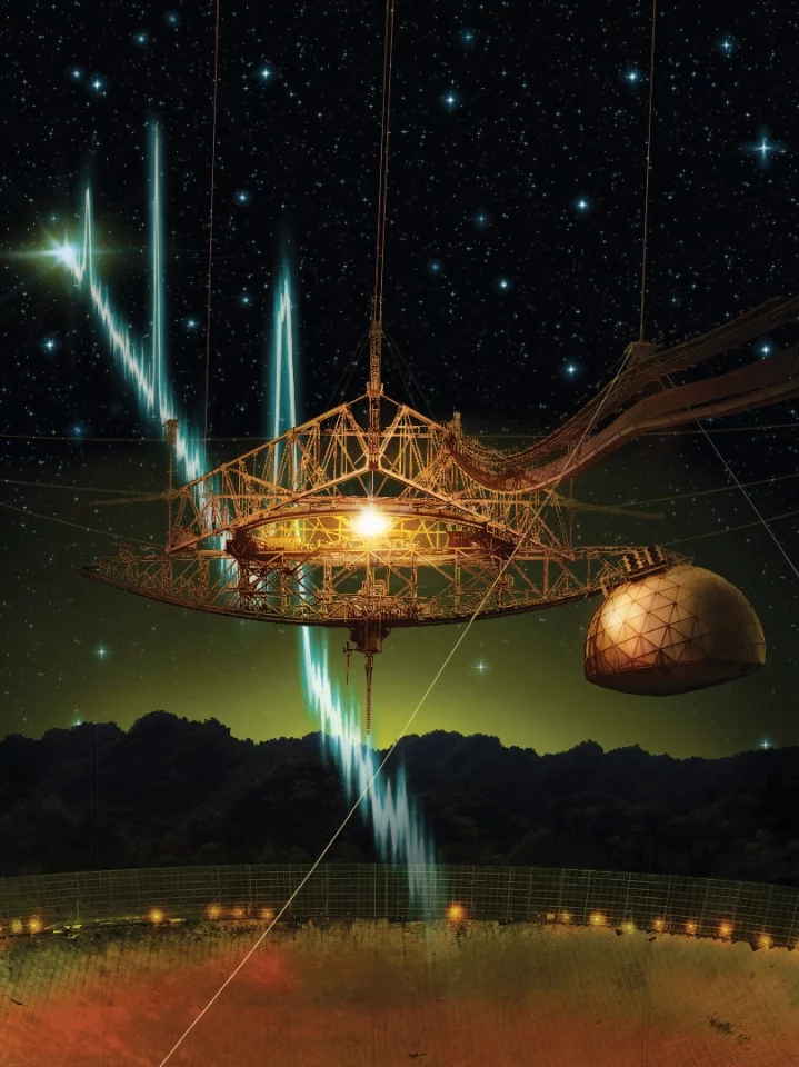Futselaar's photographic manipulation of the Arecibo telescope, displaying unknown radio waves being received