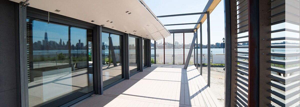 2015 Solar Decathlon 1st Place - Stevens Institute of Technology. SURE House uses folding shutters to close the house down and protect it from damage in bad coastal weather such as hurricanes