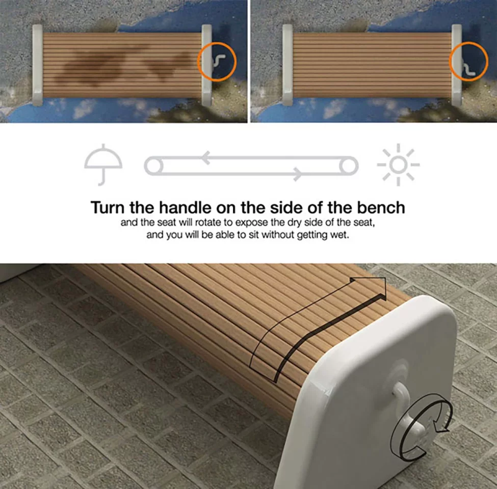 Sung Woo Park's Rolling Bench - rotate it around and you've got a dry seat.