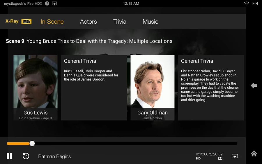 The second screen on the Kindle Fire HDX while a movie is playing