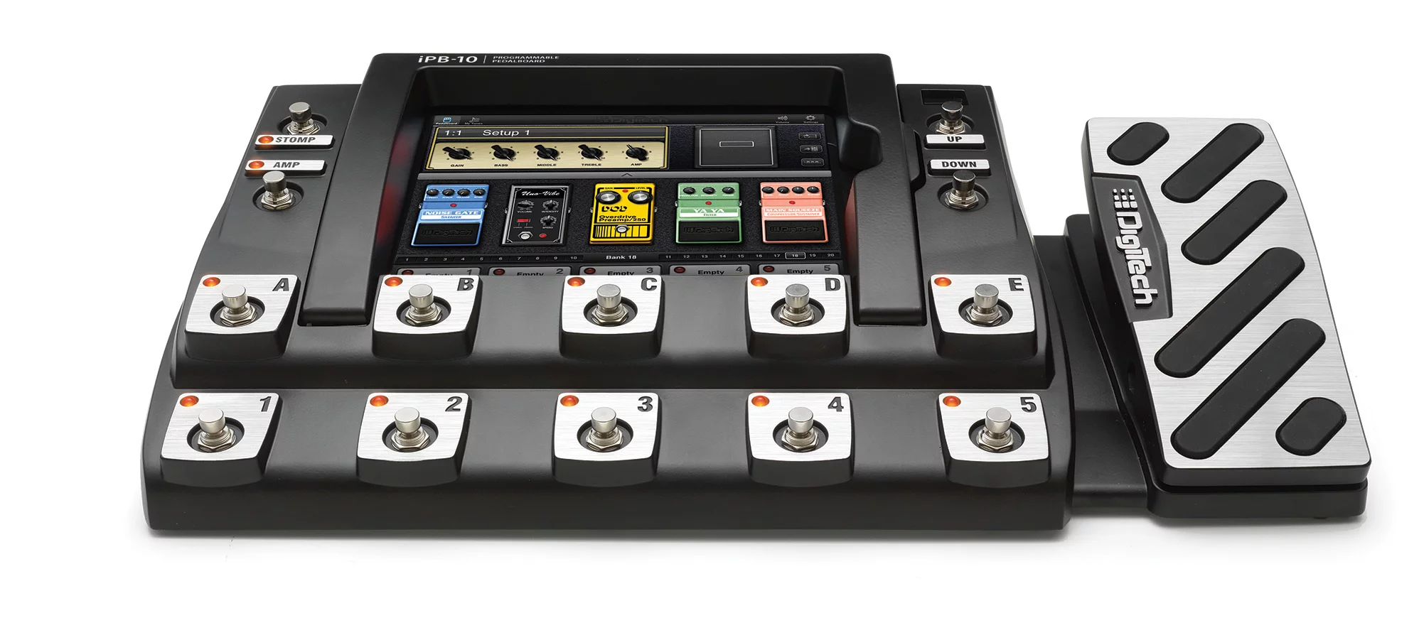 The iPB-10 combines the simplicity of a pedalboard with the power and flexibility of an touchscreen tablet