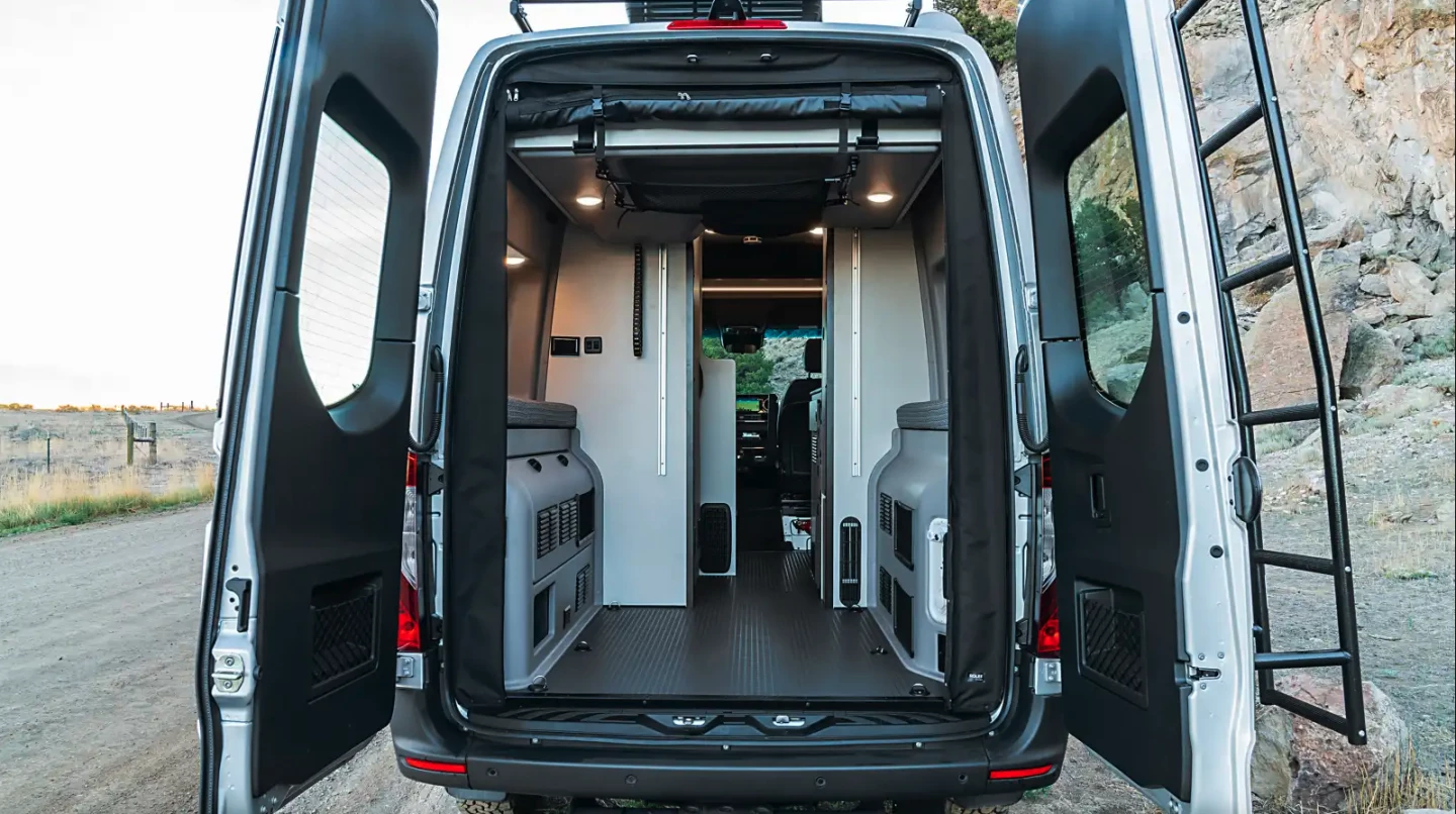 The Revel Sport bed lifted to make space for gear and cargo