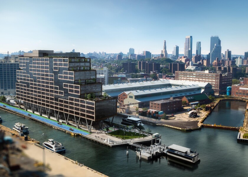 The Optimus Ride self-driving shuttles will loop around the Brooklyn development's private roads, connecting New York City ferry passengers to Flushing Avenue over the Yard's boundary