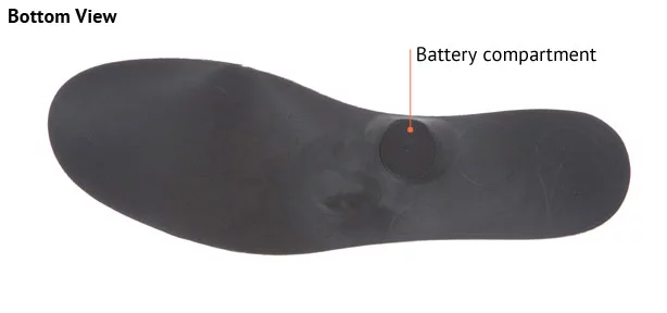 The battery can be changed via a removable cover on the bottom of the insole