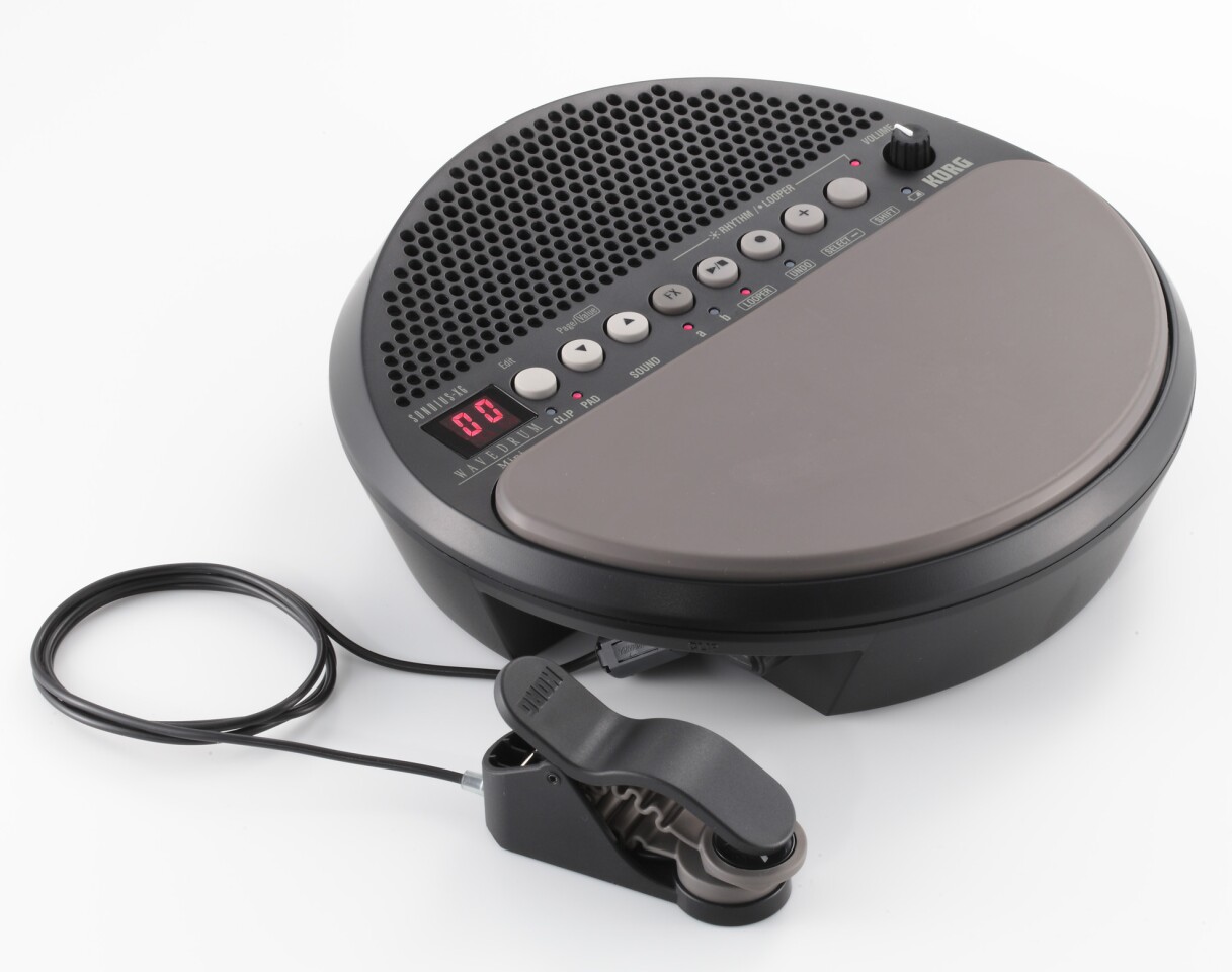 Users can choose from 100 different drum sounds, add a number of effects, and use the clip sensor to turn objects into virtual drum pads