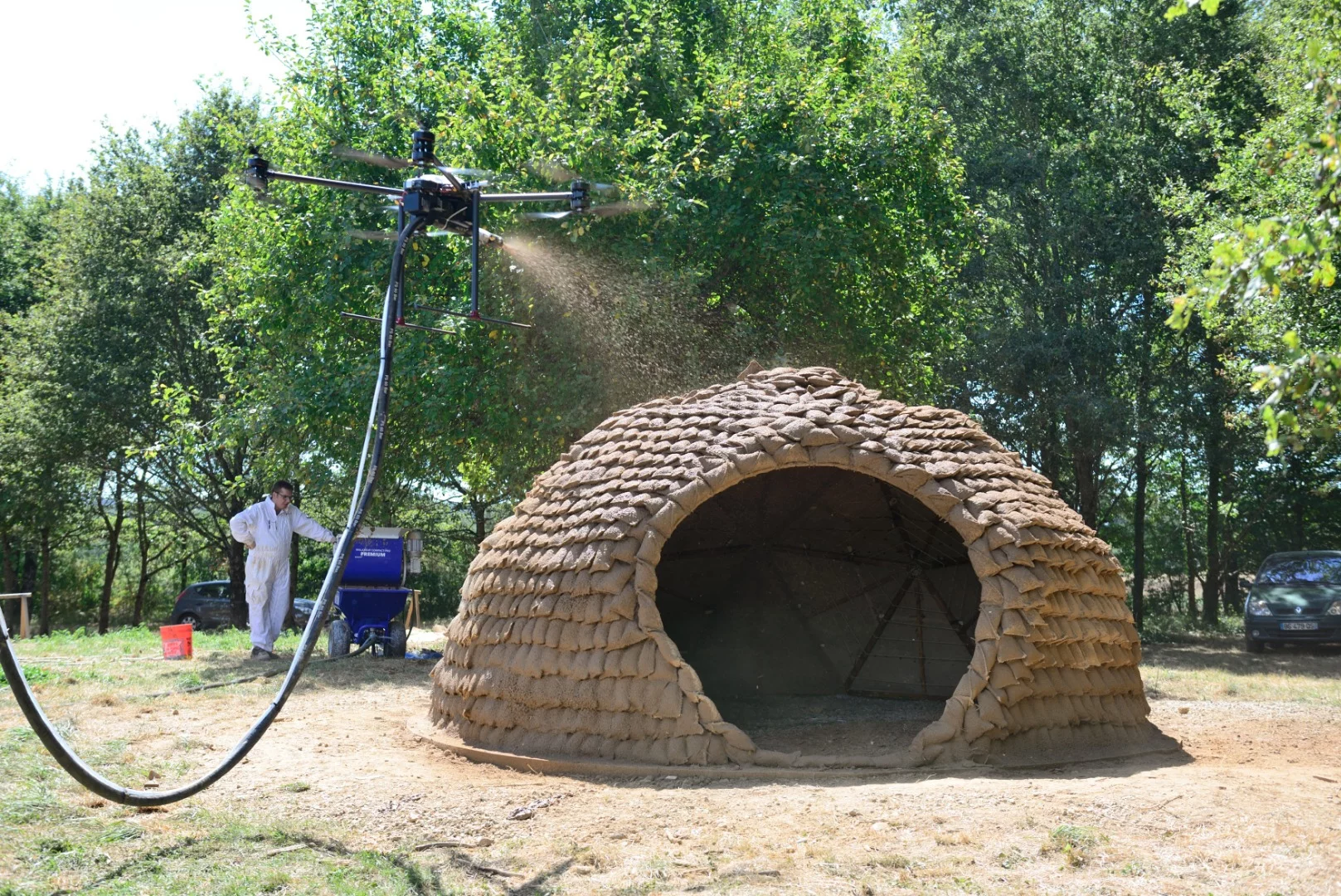 Stephanie Chaltiel recently put her research into mud-spraying drones to work at an annual summer workshop at Domaine de Boisbuchet