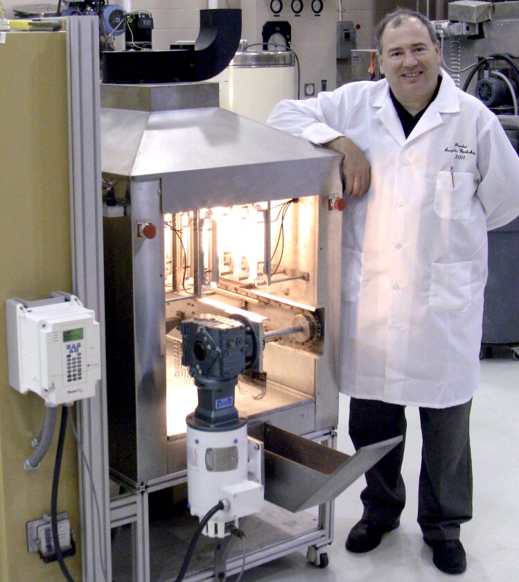 Prof. Kevin M. Keener with the radiant fryer