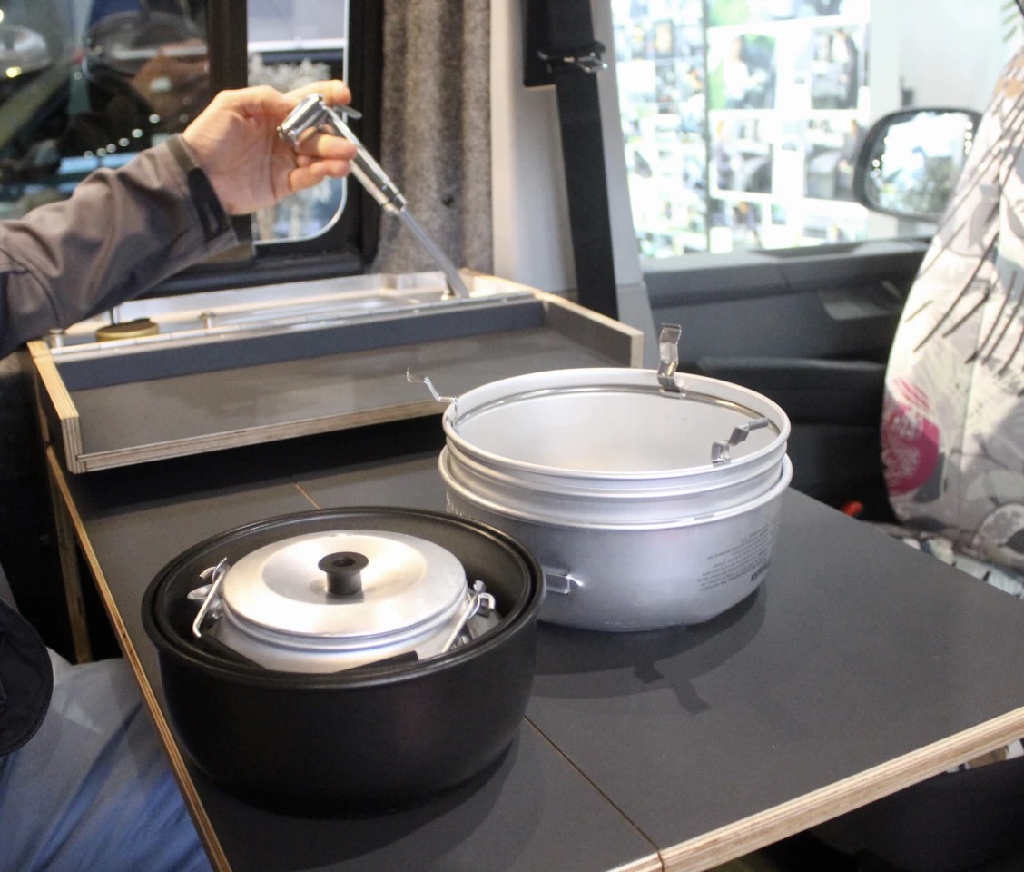 The SpaceCamper Limited comes with a Trangia cookset