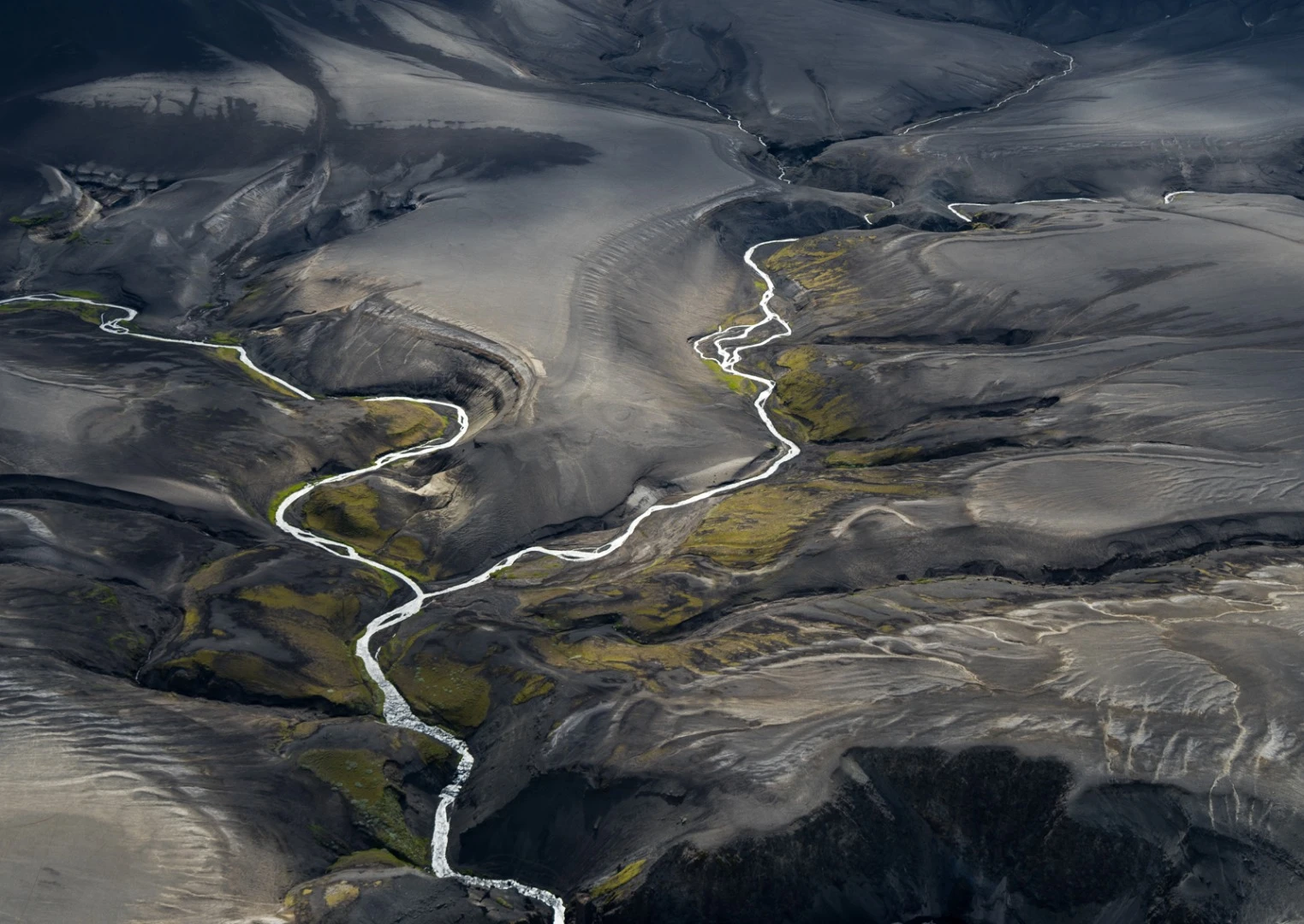 Hidden river, this aerial shot was taken in iceland from a small plane