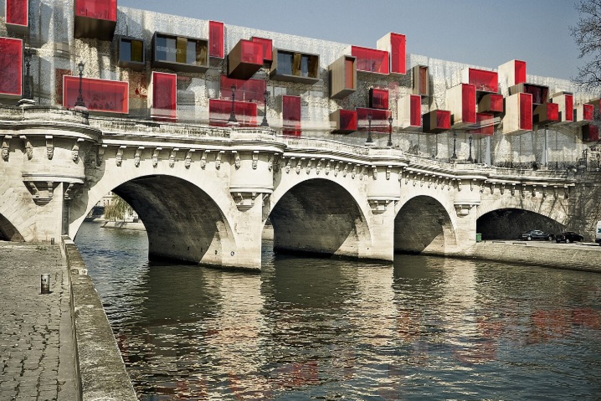 From Malka Architecture comes a concept called Pont9 New Bridge. Referred to as a micro-city, the design is modular, mounted on scaffolding, and intended to sit on top of other urban spaces such as footbridges