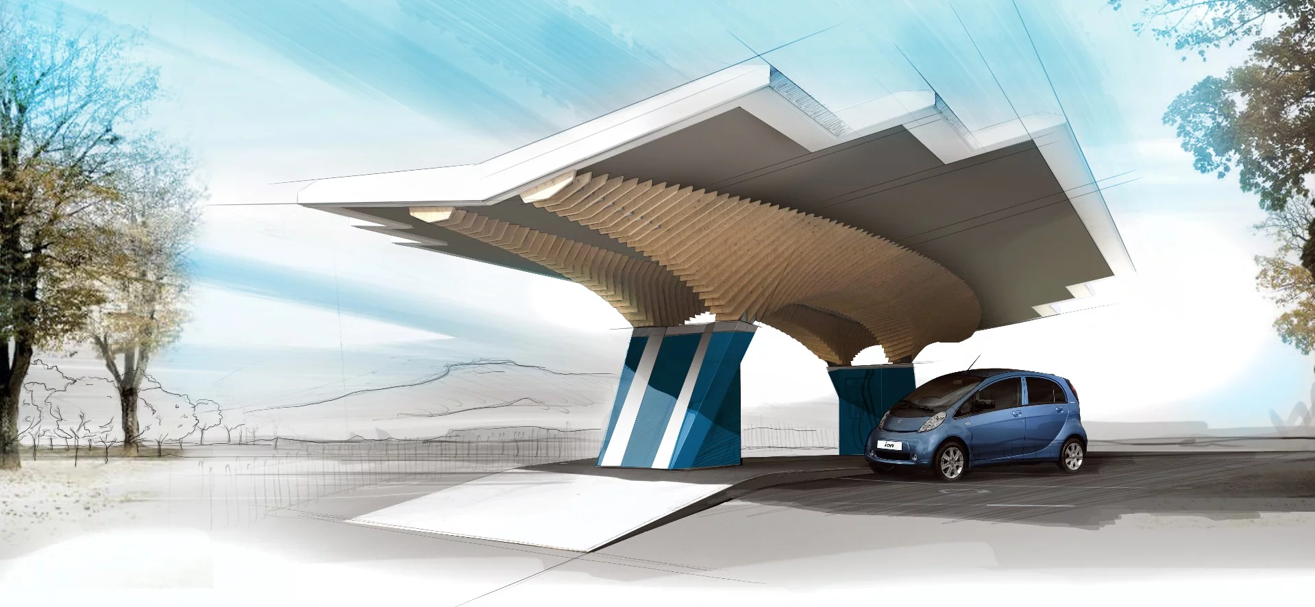 The Parasol has been designed with sustainable materials, and has solar panels on the roof