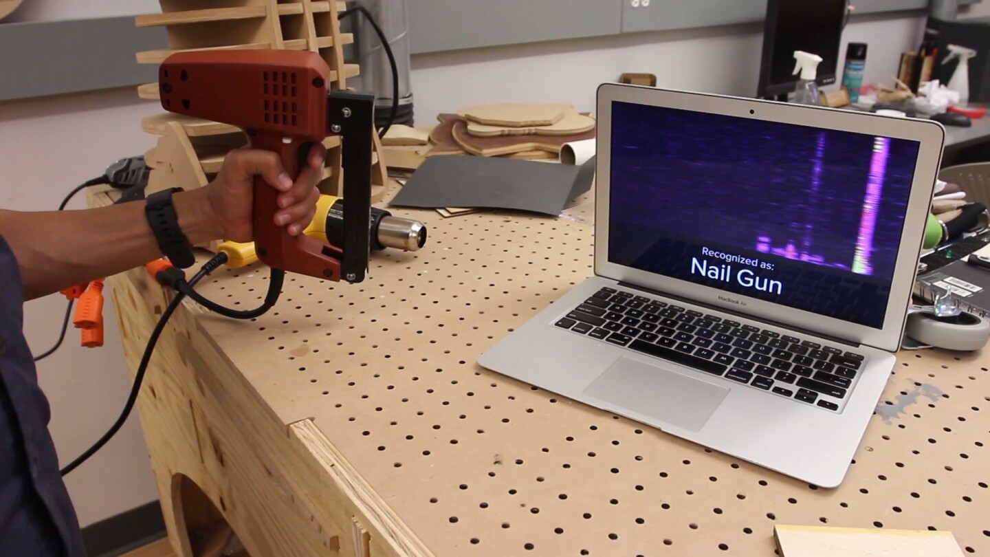 A ViBand-equipped watch is able to recognize the distinct bio-acoustic signals produced by hand-held powered tools including drills, food mixers and electric toothbrushes