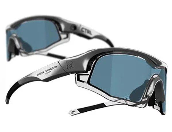 The "Andy Schleck Special Edition" glasses sport chromed frame and blue lenses