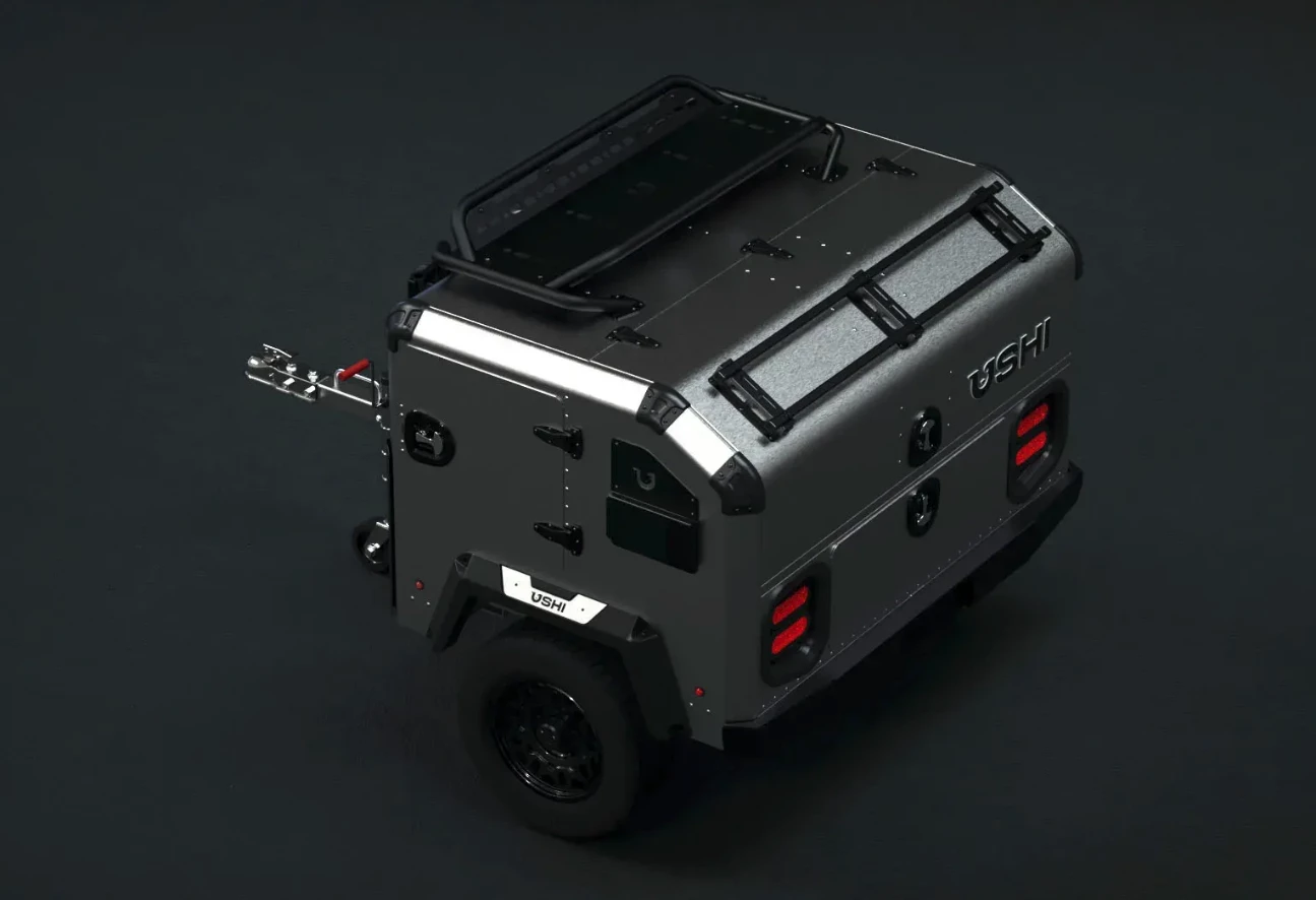 With a roof split between the upper lift-gate and a cargo rack, the Ushi isn't made to carry a rooftop tent, so owners will have to pack a ground tent, sleep in the tow vehicle or mount the RTT on the tow vehicle