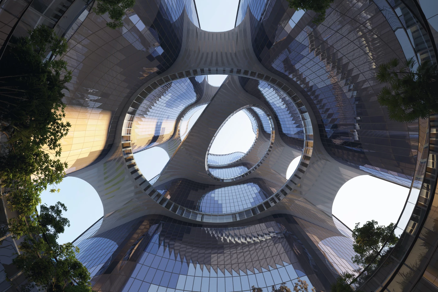 The Wuhan Taikang Financial Centre's three skyscrapers will be connected at multiple points by skybridges