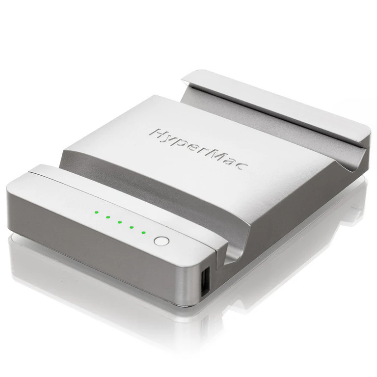 The 6 x 4.2 x 1.1 inch HyperMac Stand uses the natural weight of the lithium-ion battery cells to provide added stability