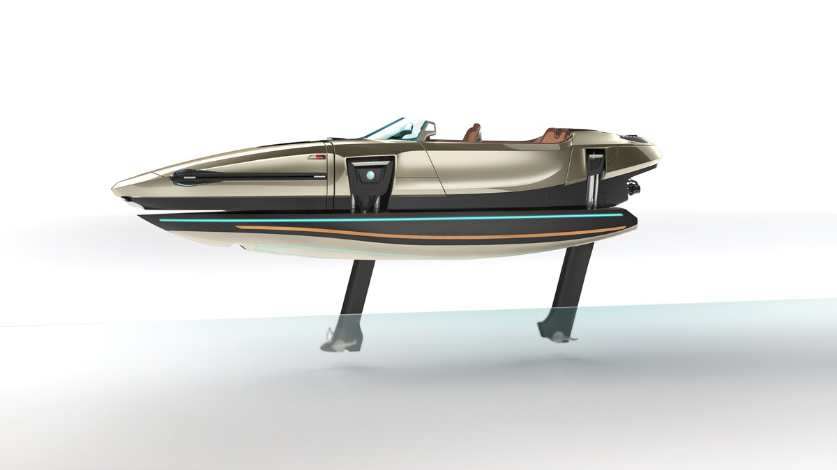 The fold-out hydrofoils allow the Kormaran to ride above the surface of the water