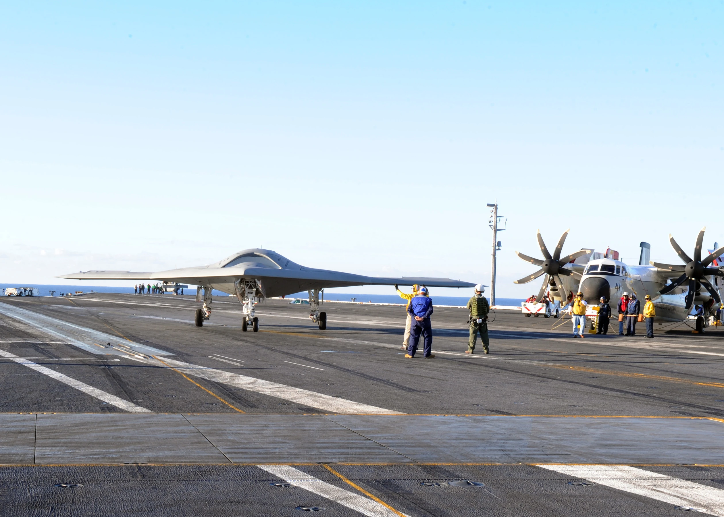 The Northrop Grumman X-47B aboard the USS Harry S. Truman undergoing tests