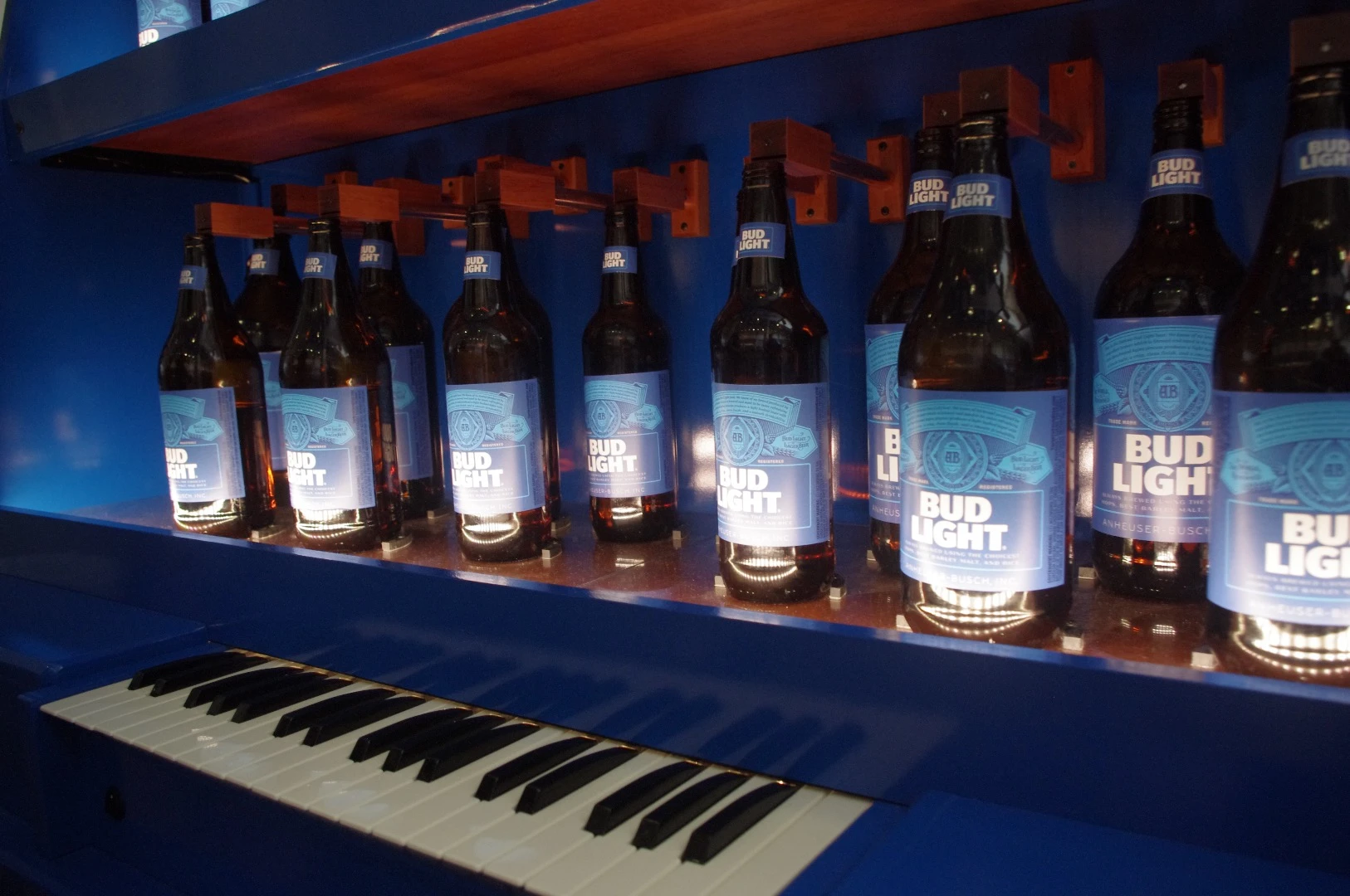 Bud Light took something of an old school approach with an exhibit that featured a keyboard that played a wall of empty beer bottles by blowing air into their holes