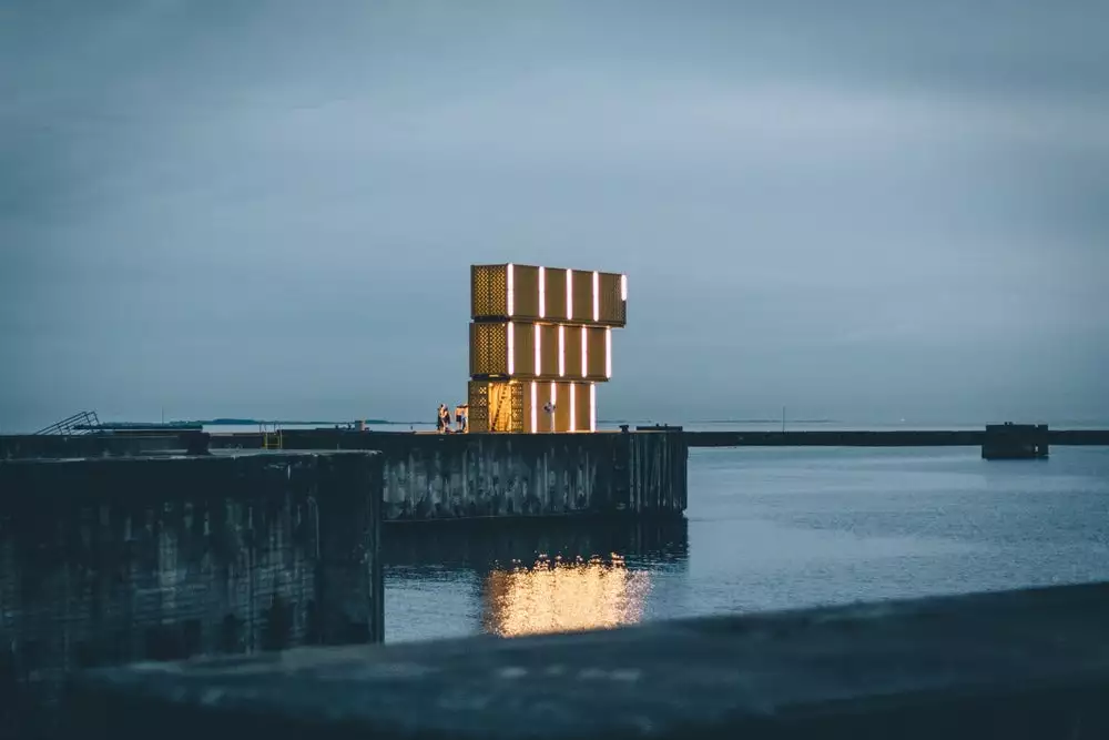 Water Sports Center Halsskov's most defining feature is a diving tower made from three recycled shipping containers