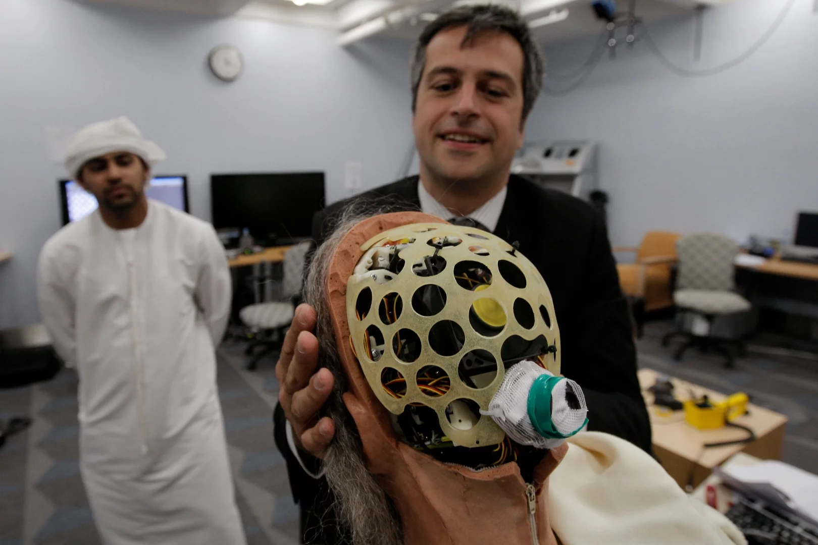 Dr Mavridis at work on Ibn Sina robot the world's first Arab-speaking humanoid robot