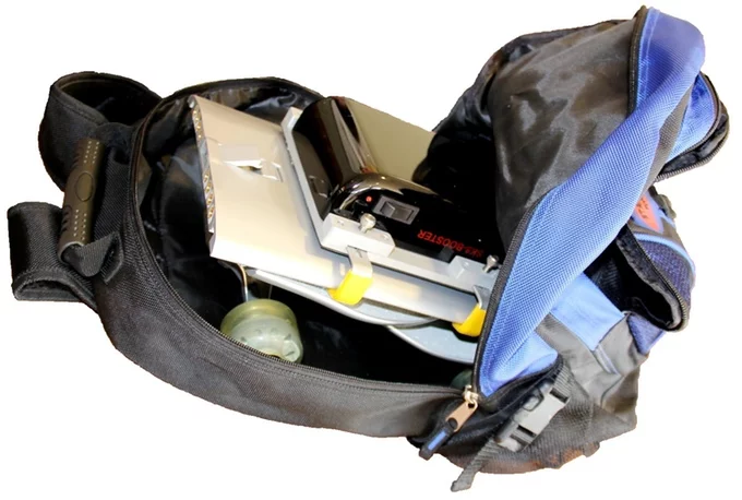 When used with a folding board, the Sk8-Booster makes a very portable electric solution