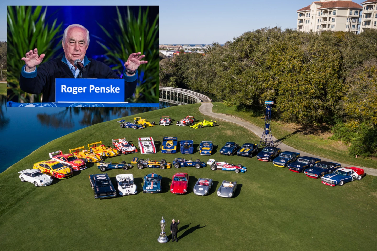 The Amelia Island always has an honoree, and it gathers a group of cars associated with the honoree. This year, the honoree was Roger Penske, and more than 30 Penske vehicles were assembled and displayed in four different classes. "Cars of Penske" comprised vehicles that Roger raced himself and three other classes representing this racing team era were added, being "Team Penske", "Team Penske Sunoco" and "Penske Indy Winners."