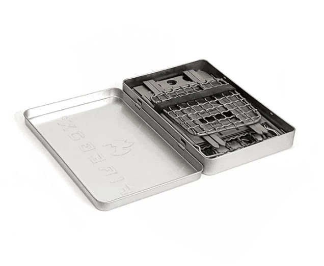 The Firebox Freestyle fire pan tin in action as a storage container