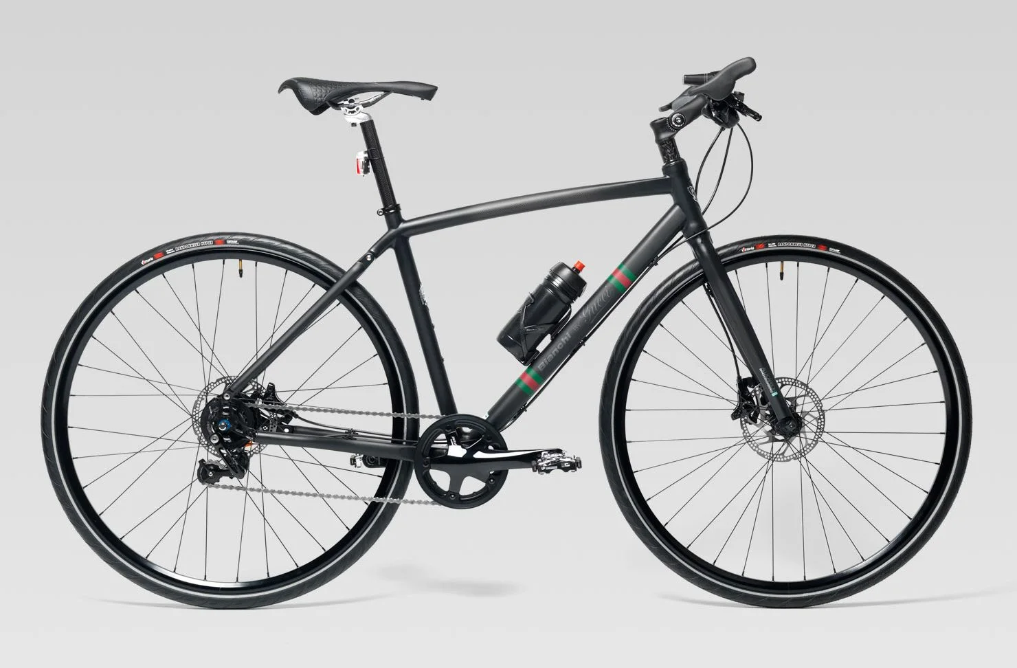 Italian high fashion meets veteran bicycle engineering in the very expensive Bianchi by Gucci carbon bike
