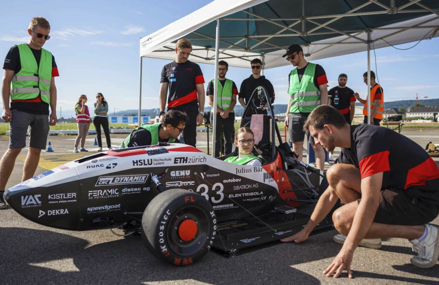Driver Kate Maggetti hit the gas and held on, as the car's vacuum system sucked it to the ground, greatly increasing traction