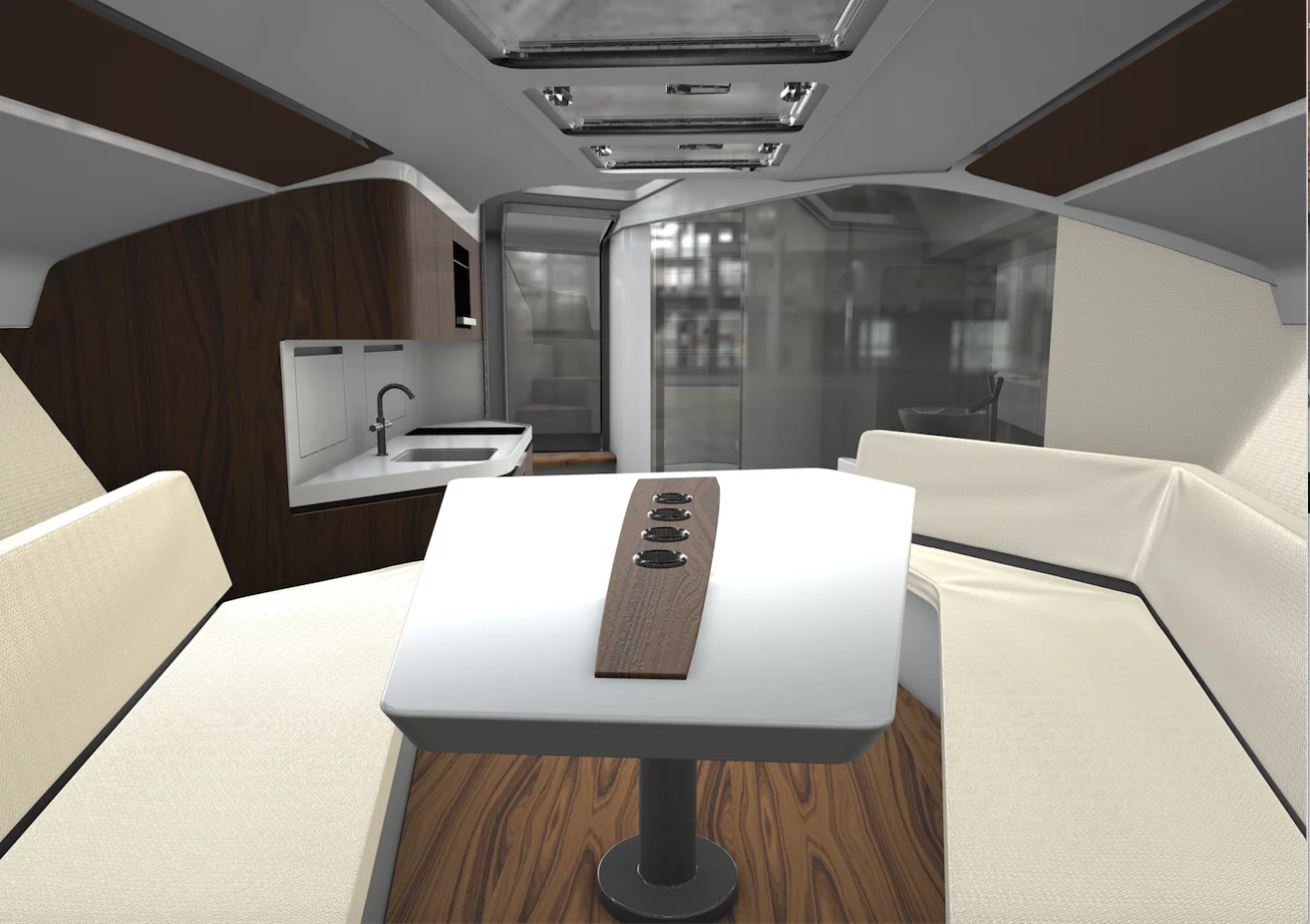 The interior includes a master suite, sitting area, kitchenette and bathroom