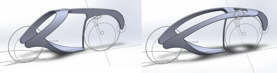 Render showing initial configuration options for bike frame structure (Image: AeroVelo)