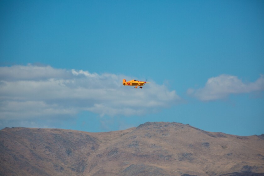 Justin Meaders in flight aboard his Formula One racer, a Quadnickel Cassutt IIIM