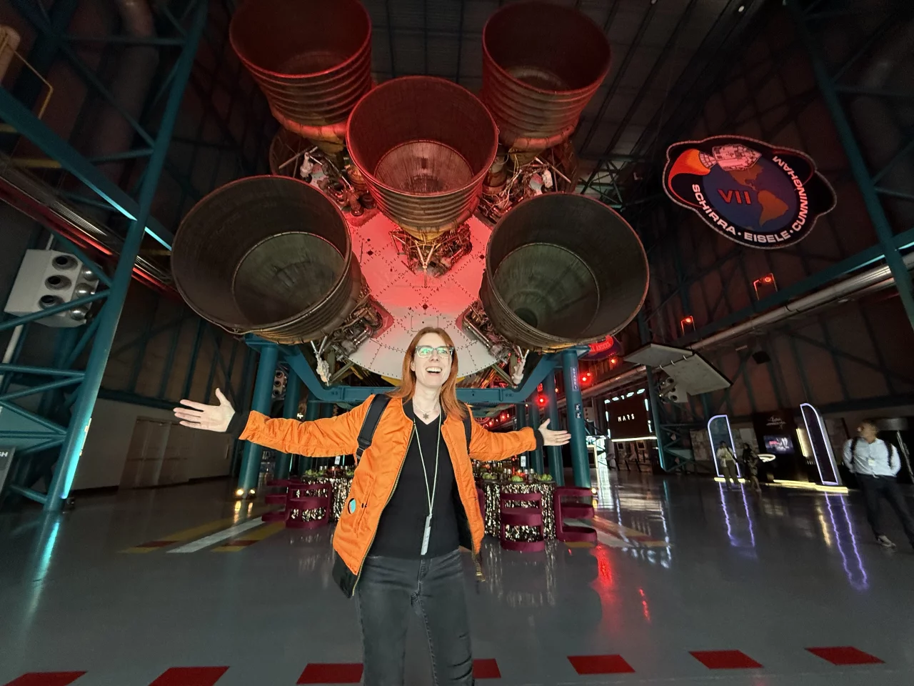 Nirvanic CEO Suzanne Gildert sporting a reversed bomber jacket, just prior to her presentation to a VIP crowd including Jeff Bezos at the MARS 2025 conference in Orlando, Florida