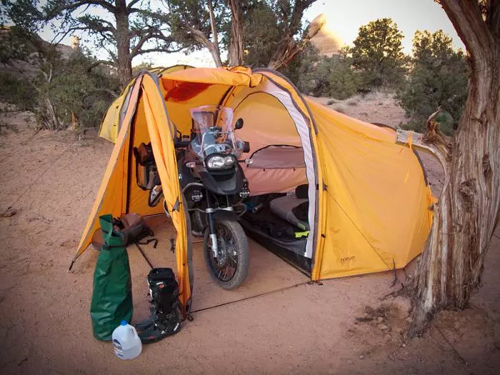 The Series II Expedition Tent keeps you and your motorbike safe from the elements