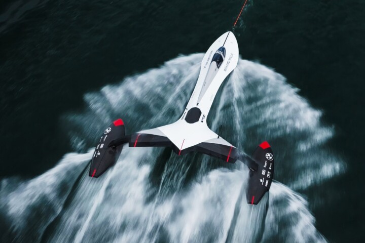 The SP80 is built and on the water, being towed behind a boat for drag evaluation