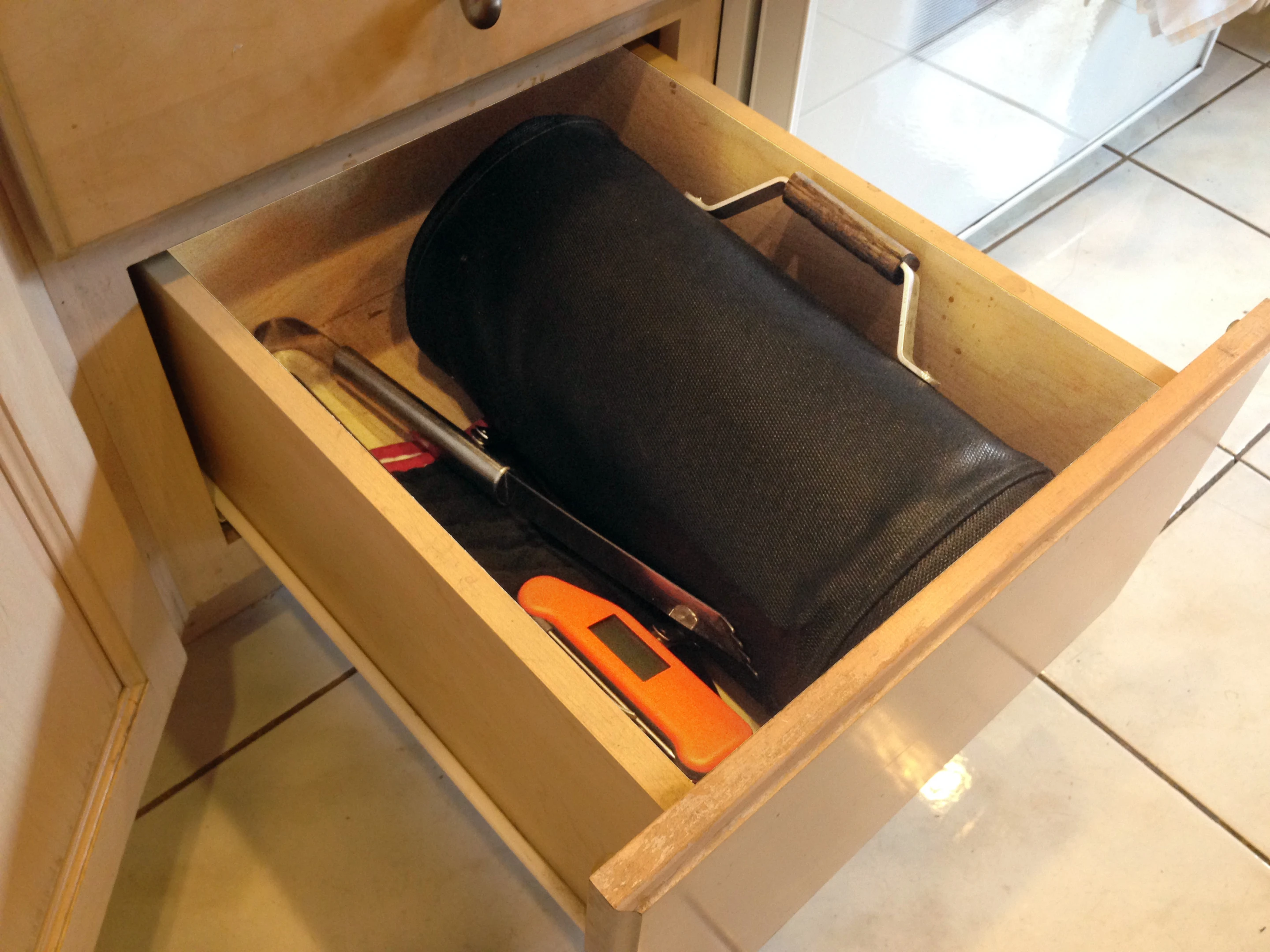 At home, the GoBQ can store neatly in a closet or drawer