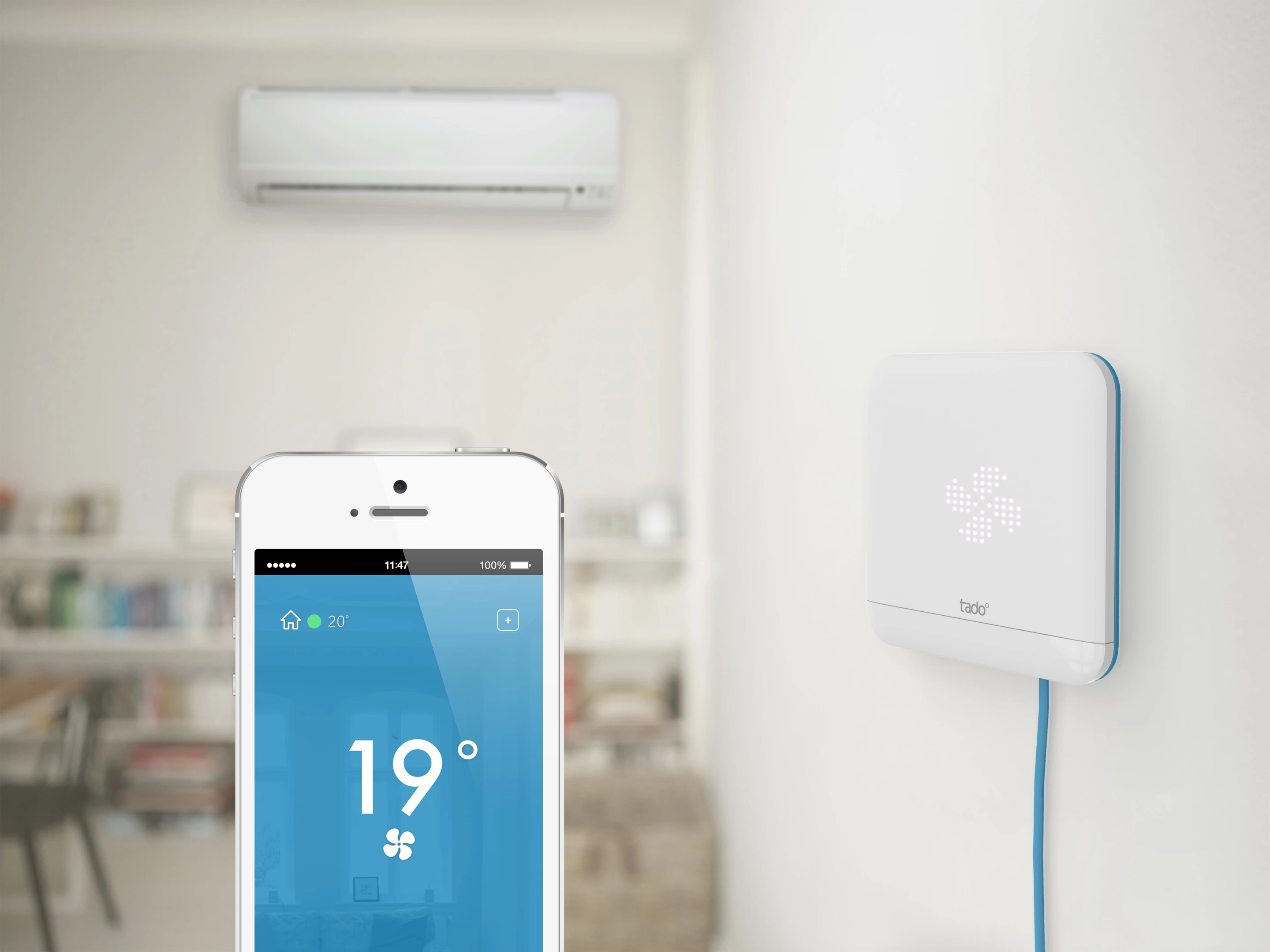 Tado Cooling is a WiFi-enabled unit that turns any air conditioning unit controlled via IR remote control into a smart device