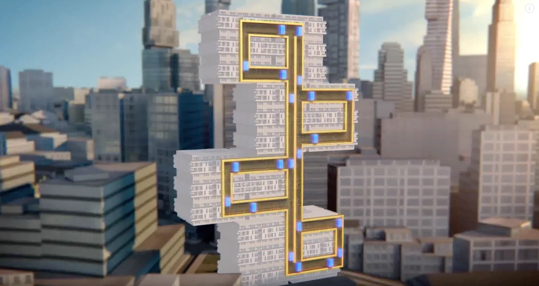 This cable-free, Willy Wonka-style concept, can move multiple cars vertically and horizontally in a single shaft using a magnet-based drive system similar to that of Maglev train technology.