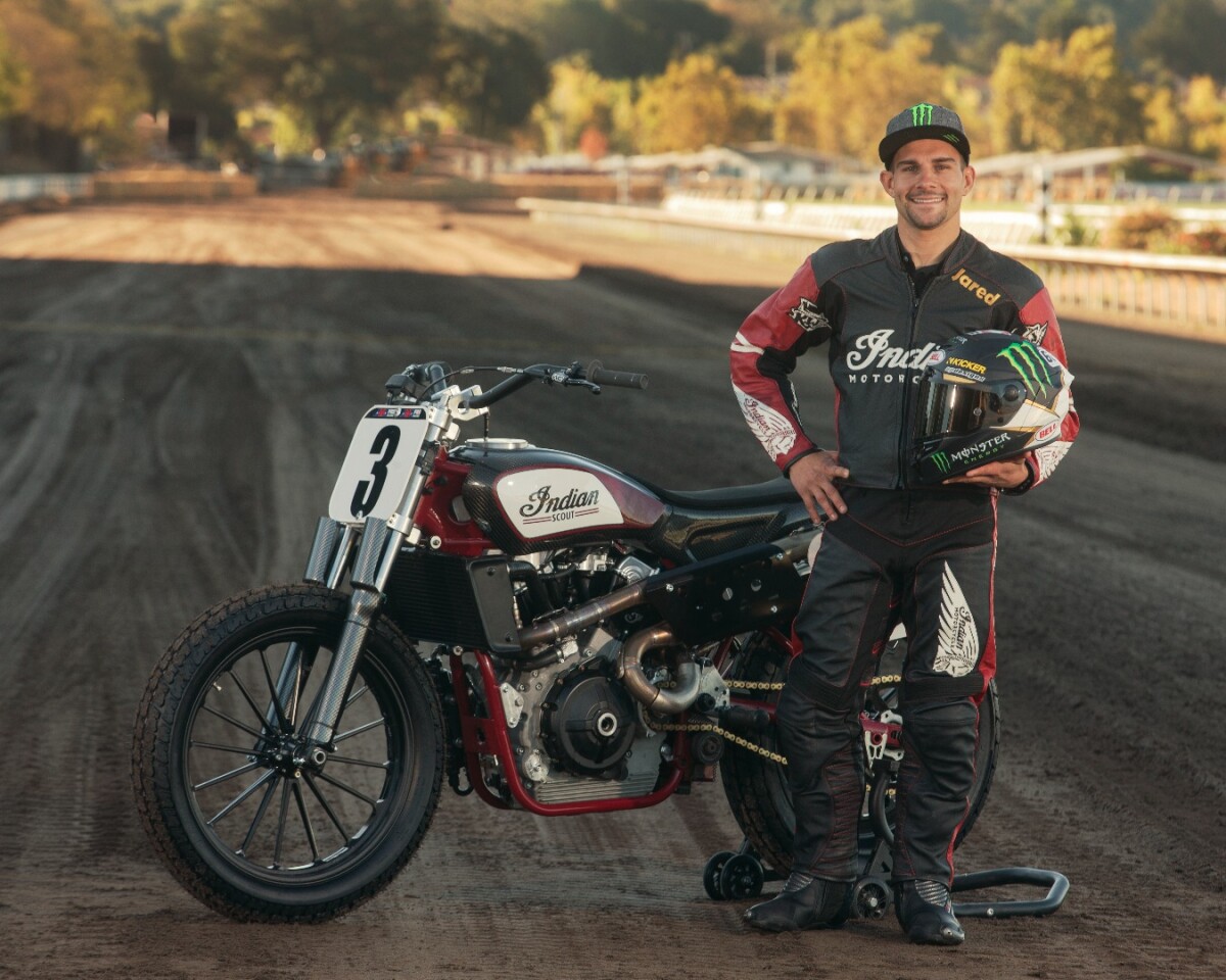 Jared Mees with the Indian FTR750 that was used as a test bike